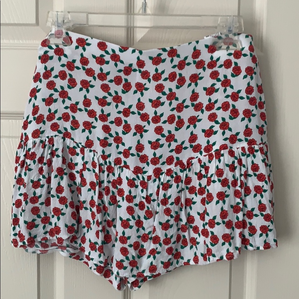 Zara White Printed Floral Rose Skirt Sz L
